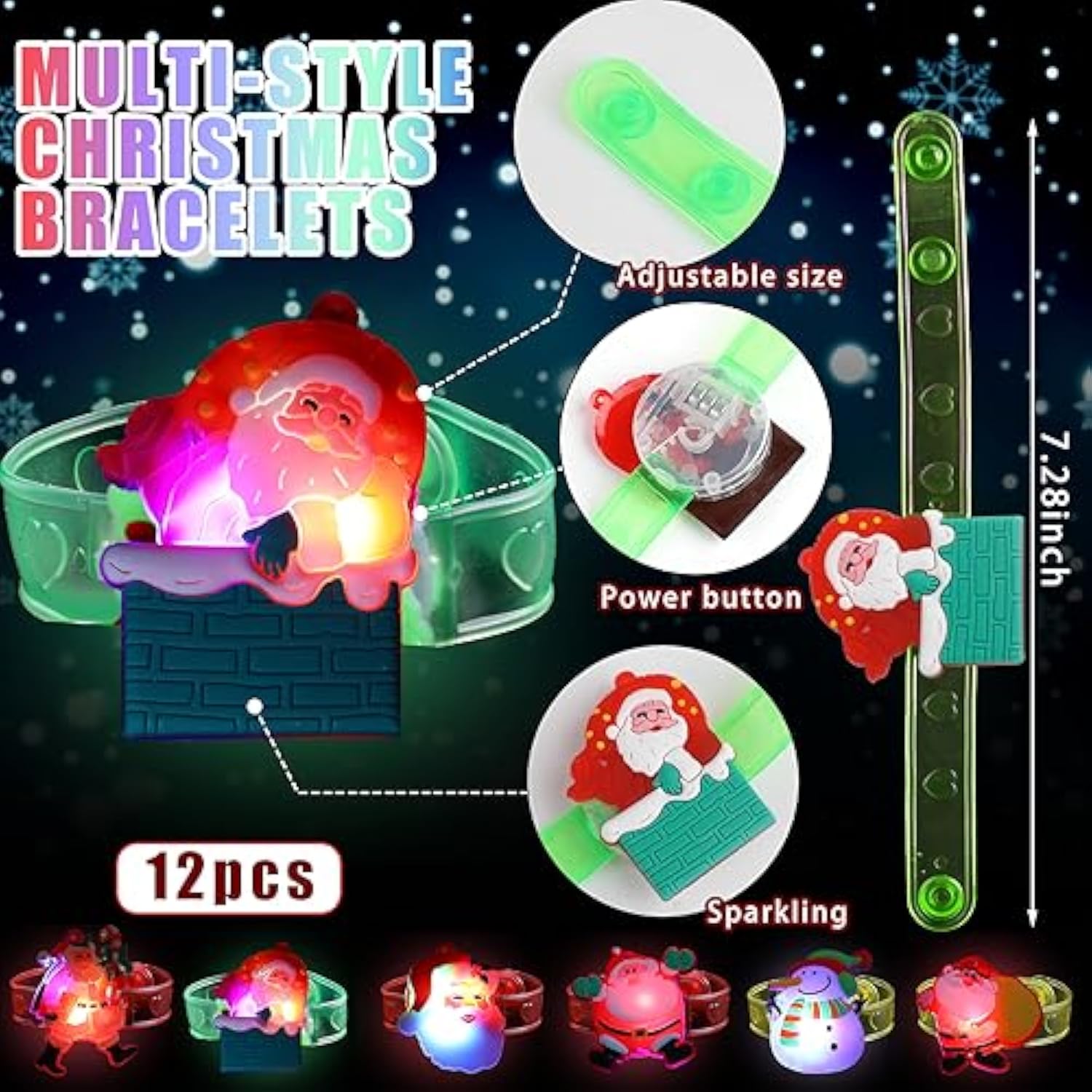 54-Pack LED Christmas Party Favors Light-Up Necklaces, Rings & Bracelets