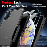 For X Case/ Xs Case, [Shockproof][Dropproof] [Non-Slip] [2 Pcs Tempered Glass Screen Protector] Heavy Duty Phone Case Cover For X/Xs 5.8,(Black)