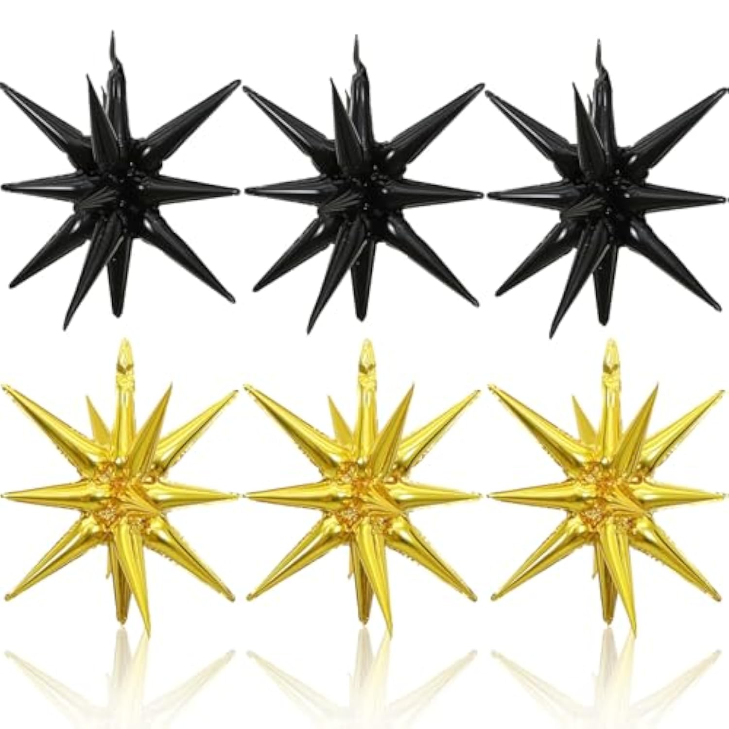 6-Piece Black and Gold Star Foil Balloons 22-Inch for Party Decor