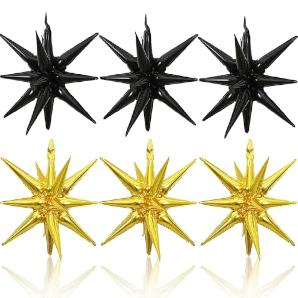 6-Piece Black and Gold Star Foil Balloons 22-Inch for Party Decor