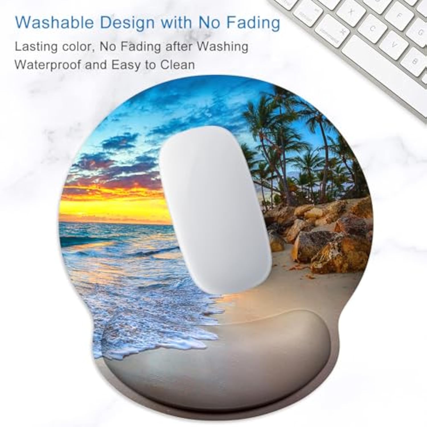 Ergonomic Mouse Pad With Wrist Support Wrist Rest Smooth Surface Non-Slip Rubber Base Comfortable Office Supplies Pain Relief, 9.8 X 9.1 Inches, Beach