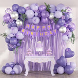 Metallic Silver White Lavender Purple Balloons, Happy Birthday Banner, Cake Topper, Fringe Curtains For Lavender Decorations