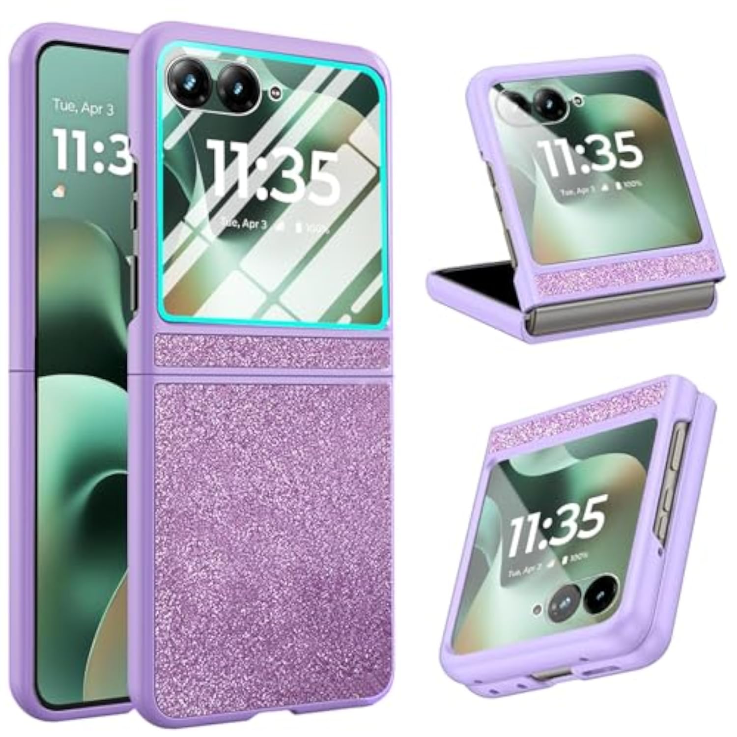 Motorola Razr 2026/2025 Glitter Phone Case with Built-in Screen Protector and Shockproof Bumper Cover, Bling Purple