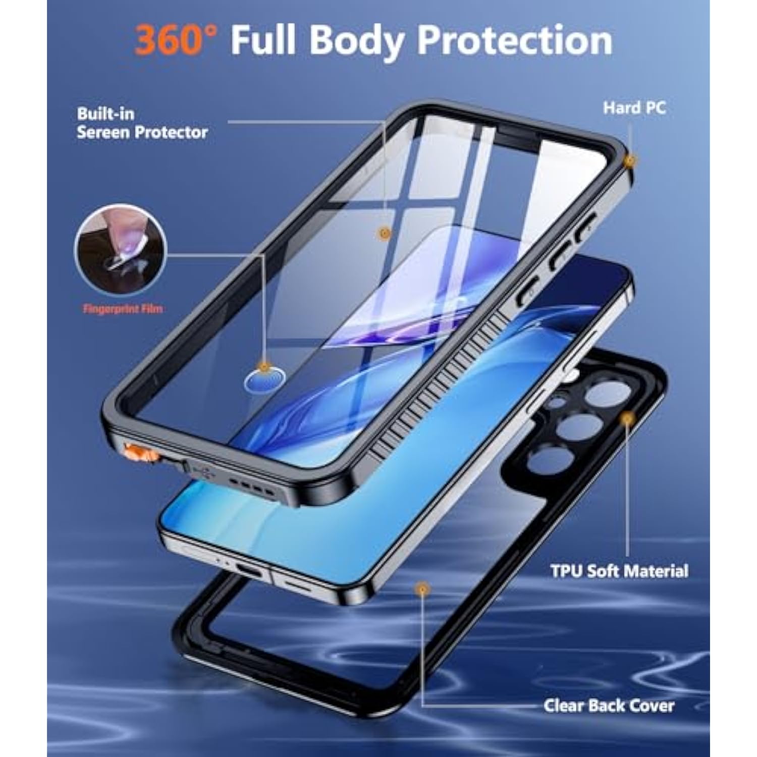 Samsung Galaxy S25 Plus Waterproof Case, Shockproof, Lens & Screen Protector, Black