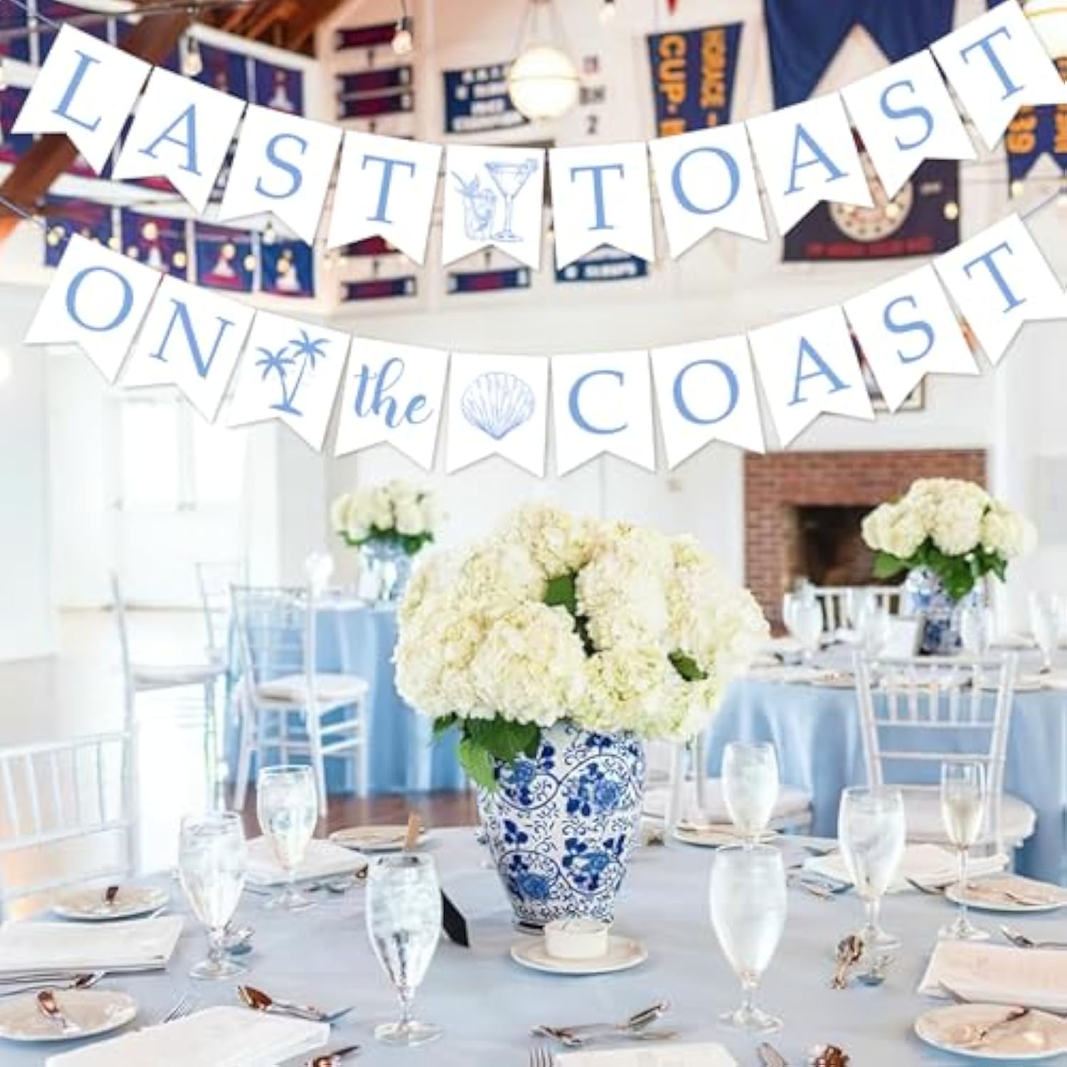 Last Toast On The Coast Bachelorette Party Banner Coastal Bachelorette Party Decorations Blue White Shell Champagne Palm Tree Garland Banner For Girl Beach Bachelorette Bridal Shower Party Supplies