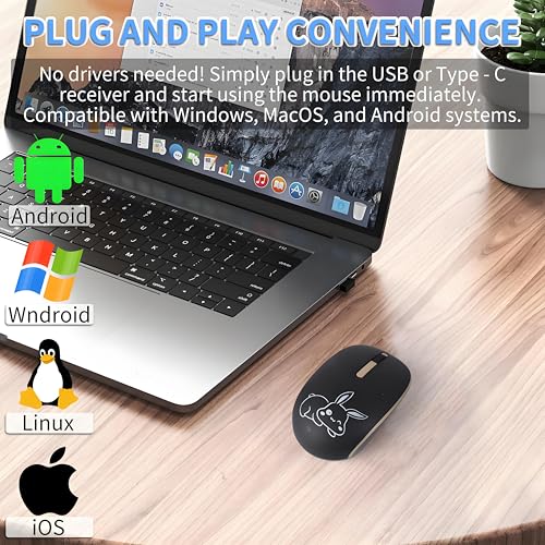 Usb C Wireless Mouse - Dual Interface Silent 2.4G Wireless Mouse For Laptop, Macbook, And Mobile Devices With Usb/Type C Receiver, 10M Range, Comfortable Design-Black