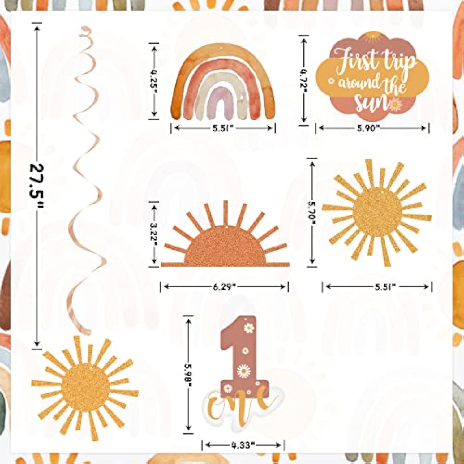 First Trip Around The Sun Birthday Decorations, 20Pcs Boho Sun 1St Bir