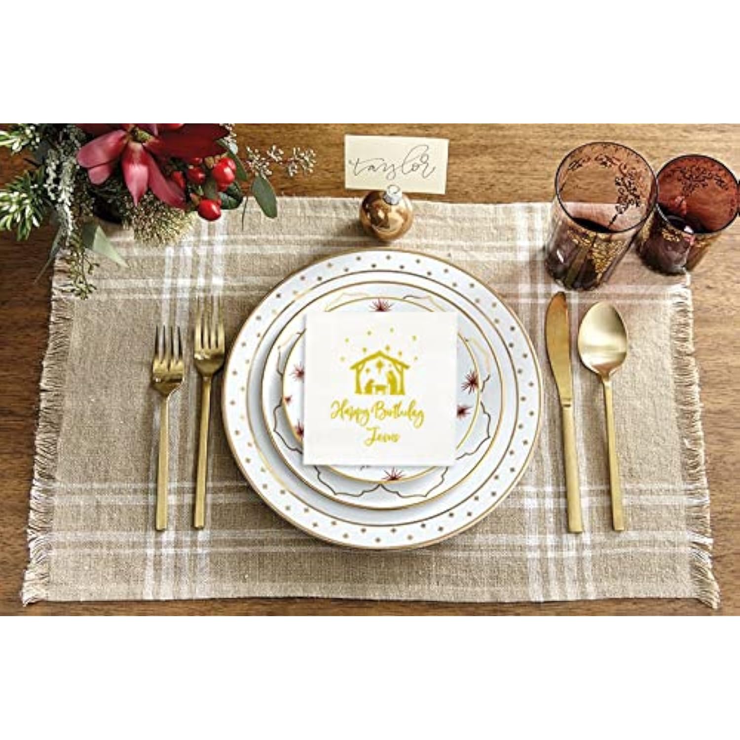 Happy Birthday Jesus Napkins, Christmas Nativity Of Jesus Napkins, Christmas Party Decorations, Happy Birthday Christening Party Decorations For Table Decorations (5 X 5 In, 50-Pack)