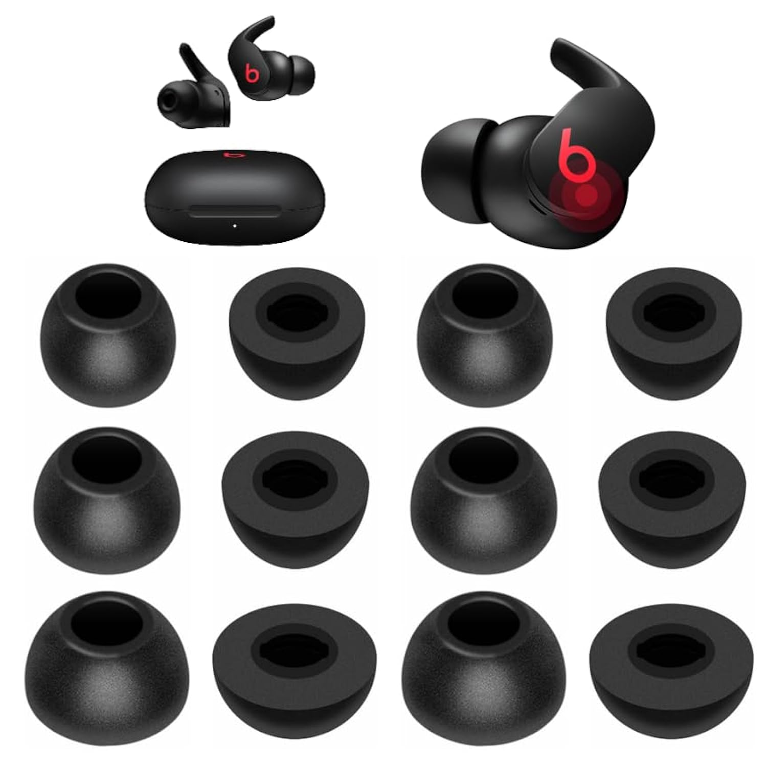 Replacement Memory Foam Earbuds Tips For Beats Fit Pro Earbuds, 12 Pcs (S/M/L), Black