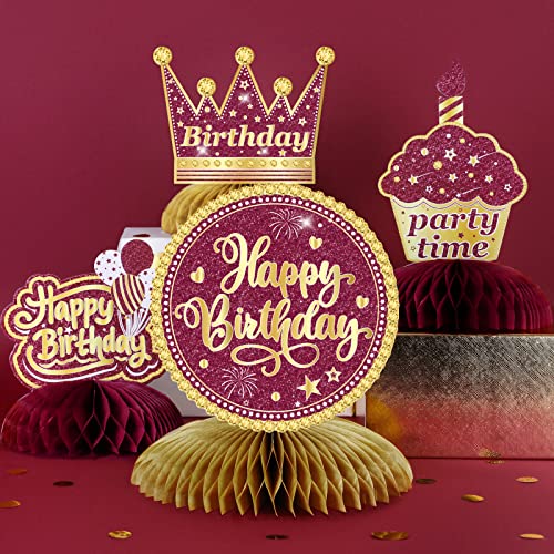 8 Pieces Happy Birthday Decorations, for Women, Burgundy Gold