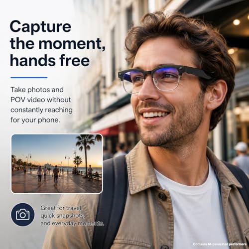 AI Smart Camera Glasses with Blue Light Lenses, 8MP Hands-Free POV Photo & Video Recording, Object Recognition & Translation, Open-Ear Bluetooth