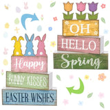 9 Pcs Easter Table Decoration Wooden Pastel Block Sign Reversible Bunny Tulip Centerpieces Farmhouse Double Side Spring Easter Tiered Tray Decor For Home Kitchen Office Desk