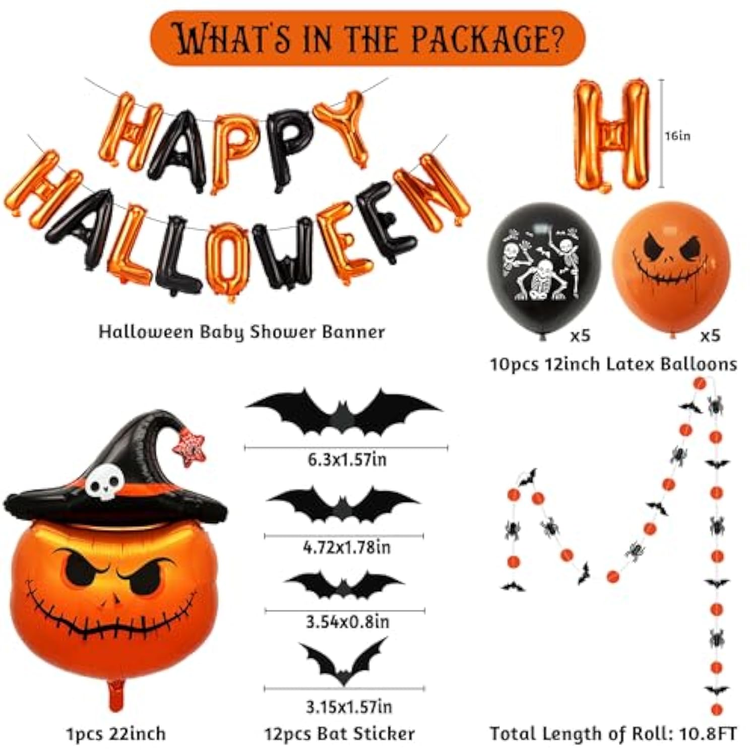 Halloween Balloon Decoration Set - Happy Hallowmas Foils, Skeleton, Spider & Bat Party Décor