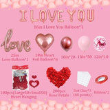 Valentines Day Decorations, I Love You Balloons with Red Silk Rose Petals Flower Romantic Decorations, Rose Gold Pink Heart Balloons Kit for Anniversary Mothers Day Wedding Valentine’s Day Decorations