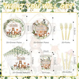 120Pcs Woodland Baby Shower Party Supplies For Boys Girls Safari Jungle Wild Animal Party Decorations Nature Sage Plates Napkin Cups Forks Knives Tableware Set For 20 Guests White