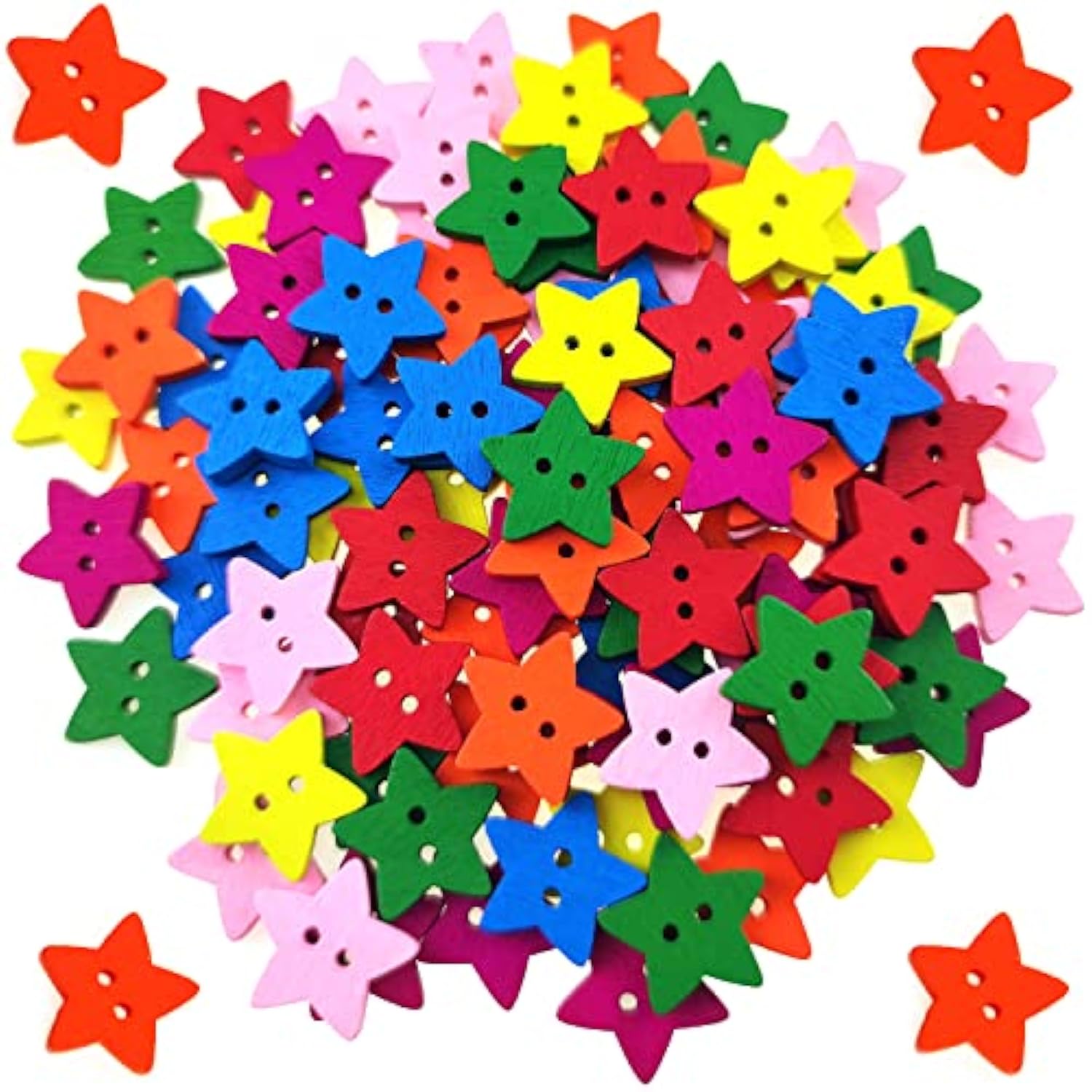 100 Pcs Colorful Wooden Star Buttons With 2 Holes Rustic Buttons For C