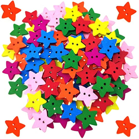 100 Pcs Colorful Wooden Star Buttons With 2 Holes Rustic Buttons For C