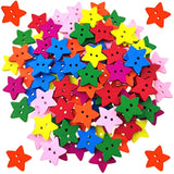 100 Pcs Colorful Wooden Star Buttons With 2 Holes Rustic Buttons For C
