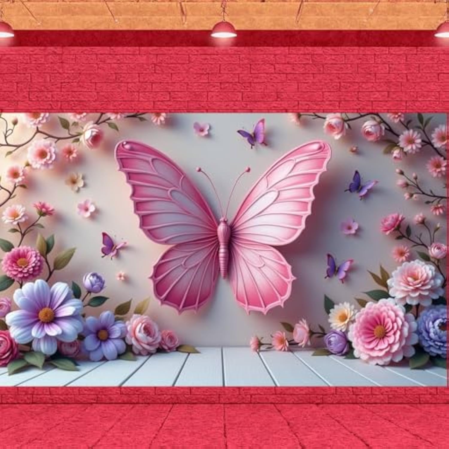Spring Garden Party Decorations Butterfly Flower Banner Photography Background For Girls Women Bday Party Banner Backdrop Photo Booth Props Decor For Spring Wedding Garden Outdoor Indoor Supplies