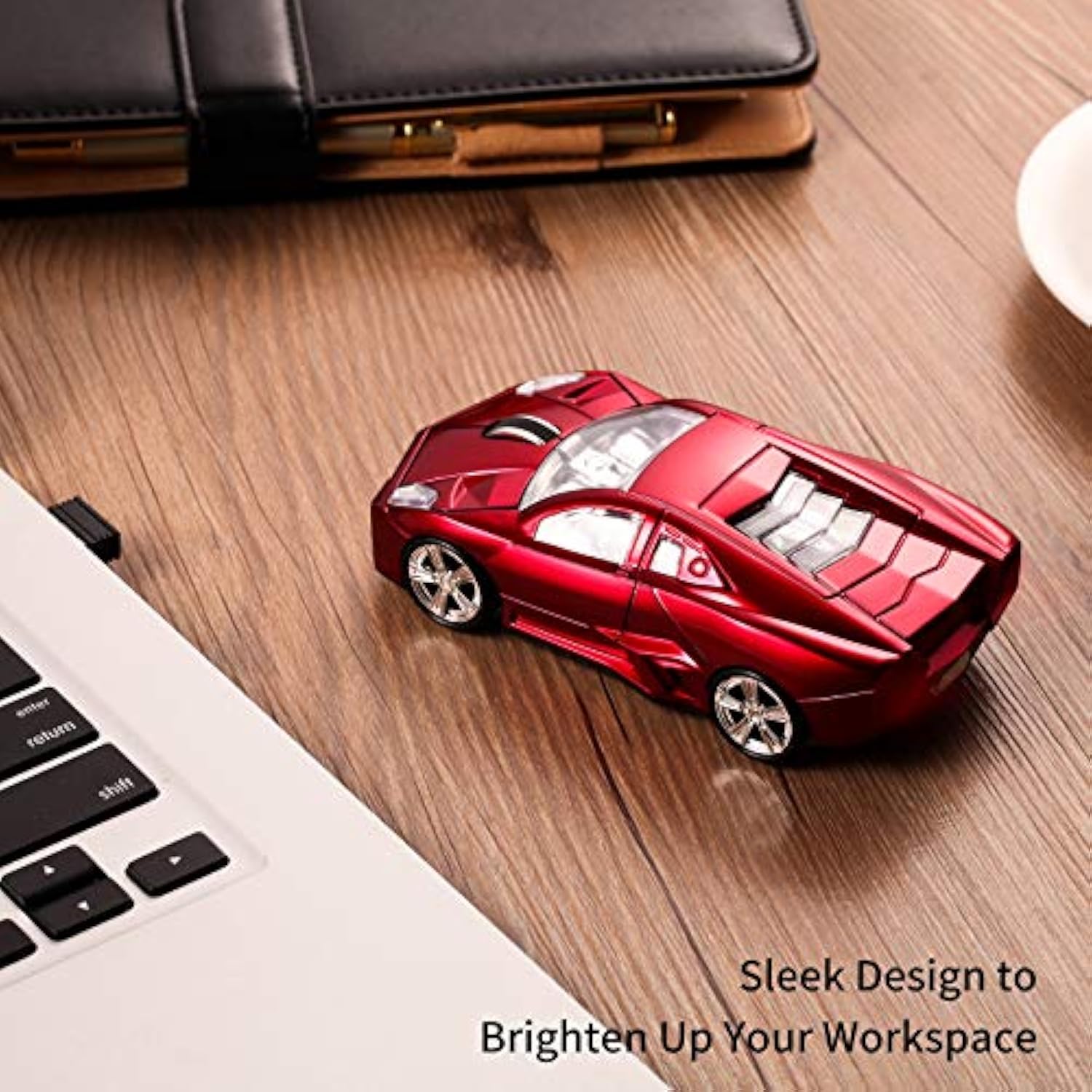 Sports Car Shaped Computer Mouse [Updated] With Led Headlights, 1600 Dpi Optical Sensor 2.4 Ghz Wireless Mouse For Pc & Mac, Red