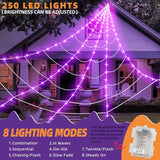 250 LED Halloween Spider Web Light, 200" Large Light Up Spider Web