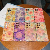 Case For Samsung Galaxy S25 Ultra, Colorful Retro Oil Painting Flower Cute Floral Aesthetic Curly Wave Frame Laser Glossy Reflective Exquisite Stylish Cover Girly Women-Green