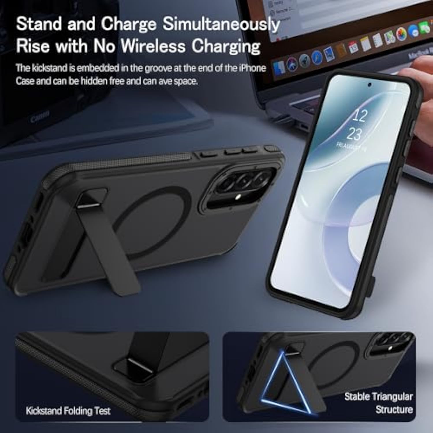Compatible With Samsung Galaxy A36 Magnetic Case, Galaxy A36 Magsafe Cases Translucent Matte Scratch-Resistant Back Shockproof Invisible Folding Kickstand Case For Samsung A36 5G 6.7'', Black