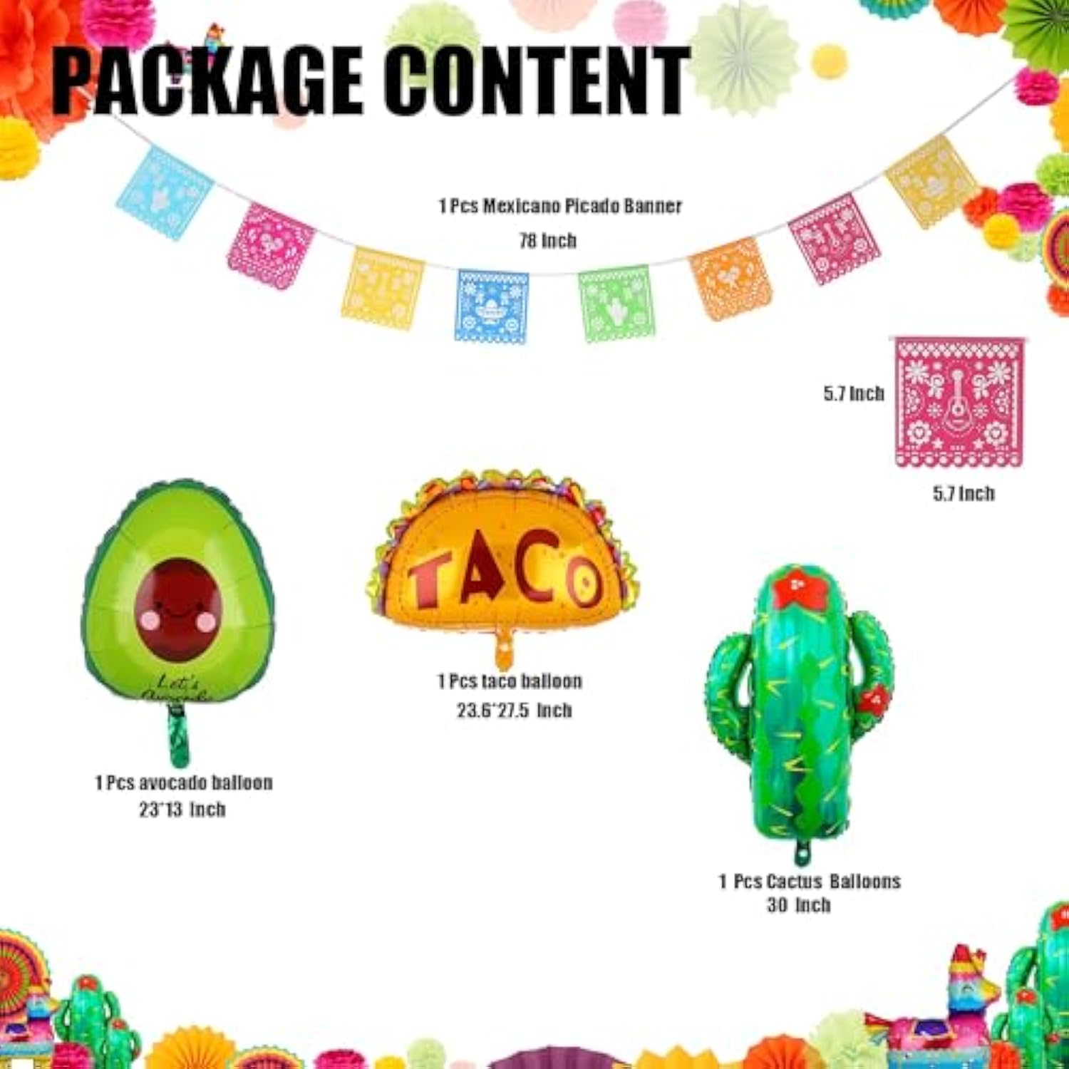 40 Pcs Fiesta Letter Banner Balloons Jumbo Mexico Taco Llama Cactus Av