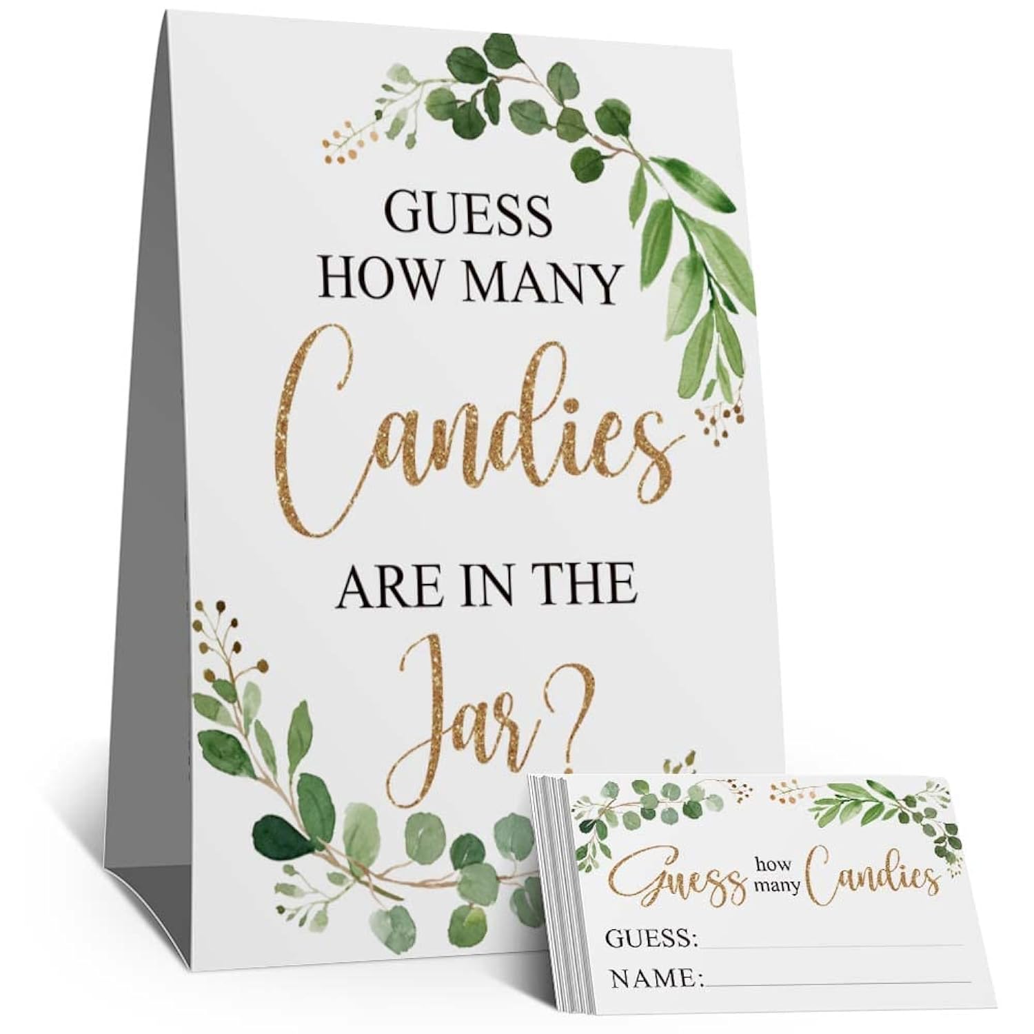 Guess How Many Candies Are In The Jar, Eucalyptus Baby Showers Game Set(1 Sign And 50 Guessing Cards), Green Leaf Baby Shower Insert Ticket?Bridal Showers Decorations, Birthday Party