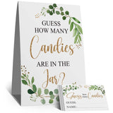 Guess How Many Candies Are In The Jar, Eucalyptus Baby Showers Game Set(1 Sign And 50 Guessing Cards), Green Leaf Baby Shower Insert Ticket?Bridal Showers Decorations, Birthday Party