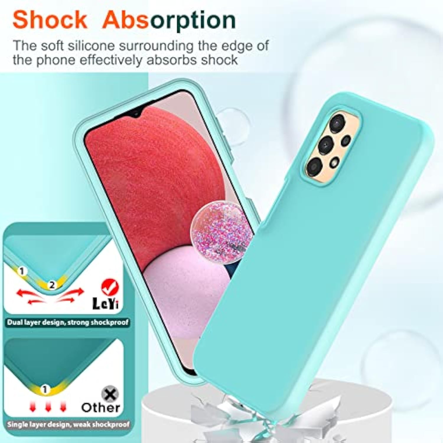 For Samsung Galaxy A13 5G Phone Case: Galaxy A13 5G Case With [2 X Tempered Glass Screen Protector], Full-Body Shockproof Soft Liquid Silicone Protective Phone Case For Samsung A13 5G, Mint
