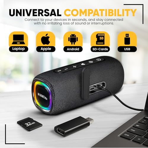 AuraBoom Portable Bluetooth Speaker, 20W Dolby Stereo Sound, Deep Bass, IPX5 Water-Resistant, 25H Playtime, RGB Lights, 40W TWS Pairing, BT 5.3,