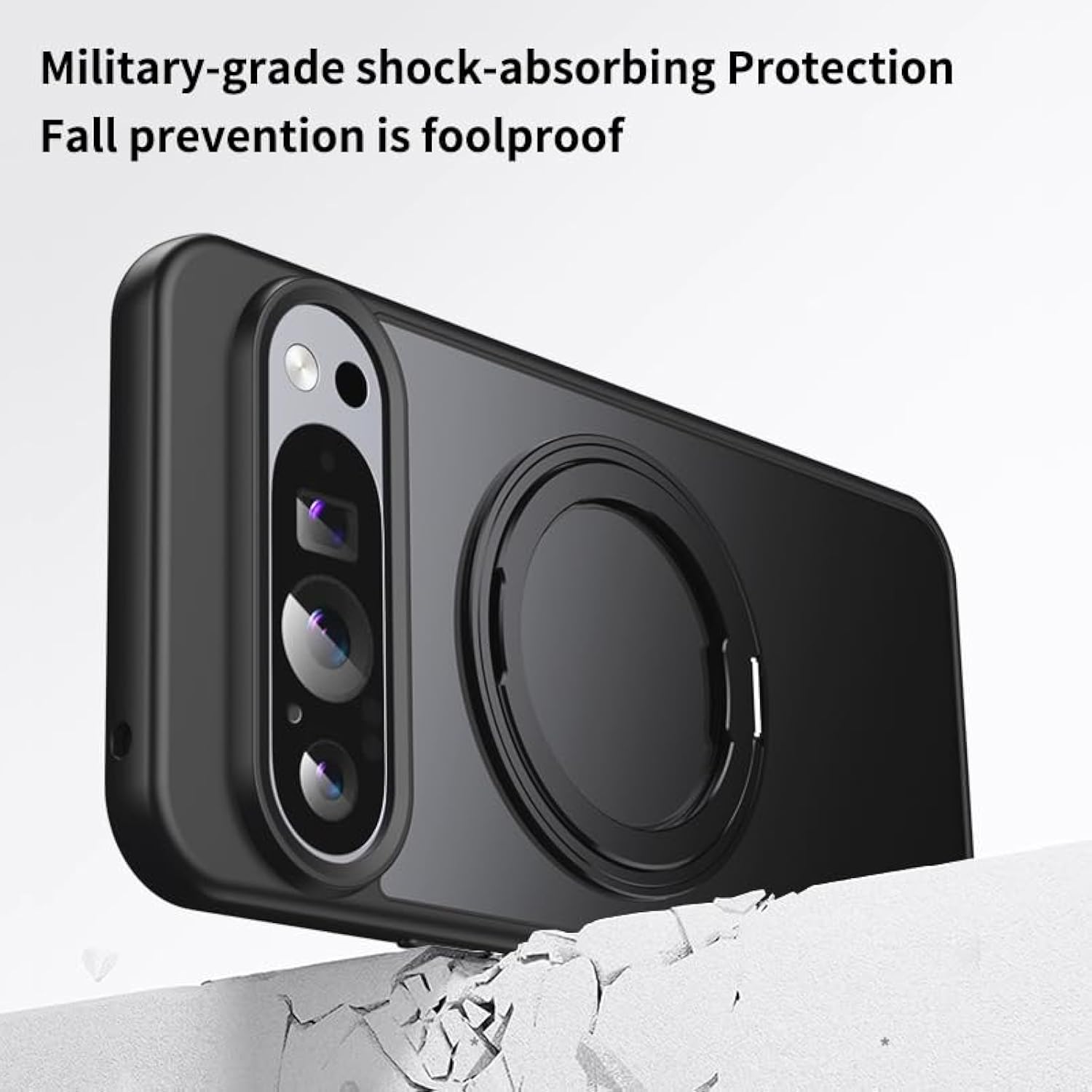 Pixel 9 Pro XL Clear Case, MagSafe, 360° Ring Kickstand, Transparent - Black