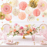 Pink Birthday Party Decorations Kit-Tissue Paper Pom Poms,Lanterns,Fans Flowers,Star Garlands,Streamers For Girls Women Birthday,Wedding,Bachelorette,Bridal Shower,Baby Shower,Princess Party