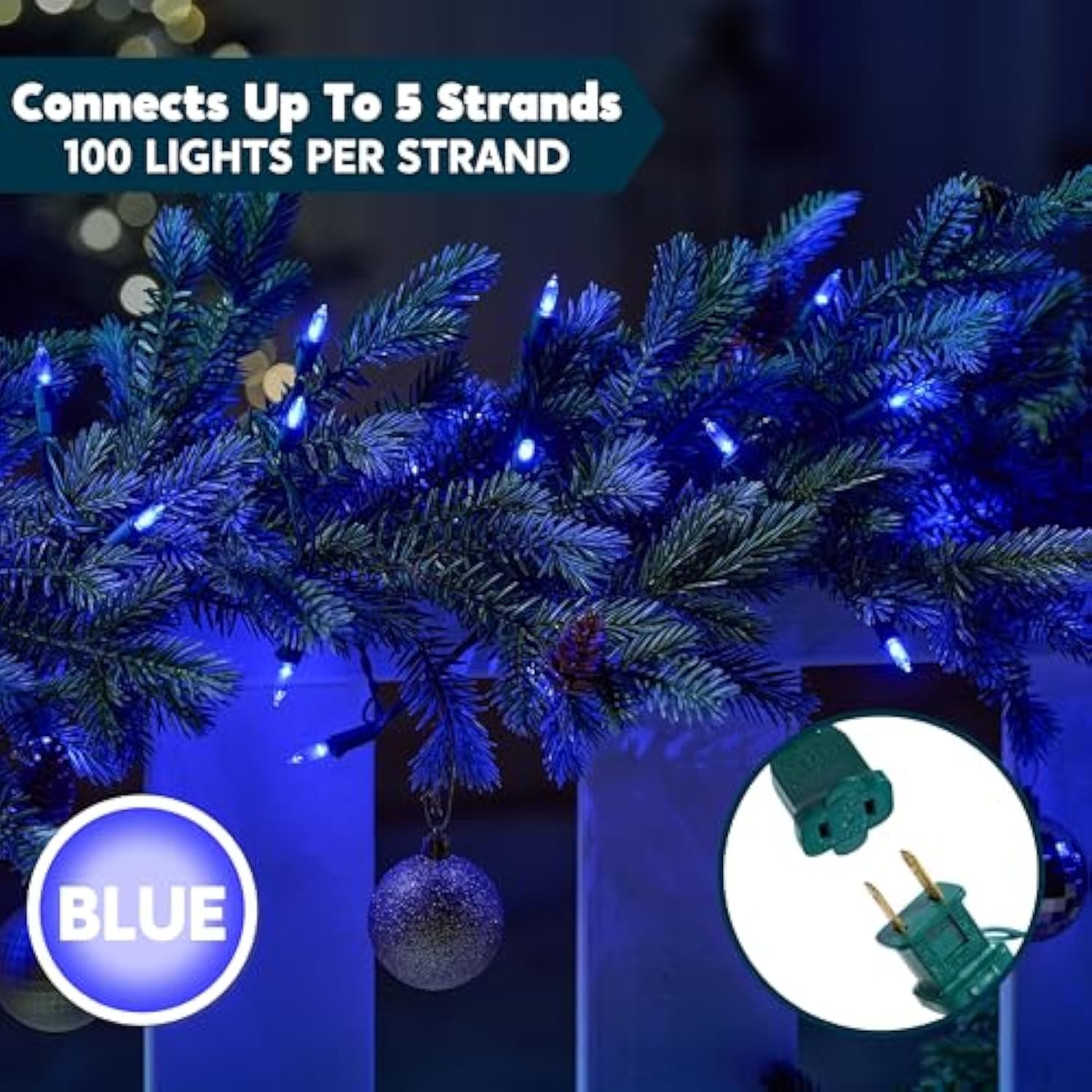 Blue Led Christmas String Lights,100 Count Mini Fairy Light With 26.4 Ft Green Wire,Lighting Decor For Indoor Outdoor Pa