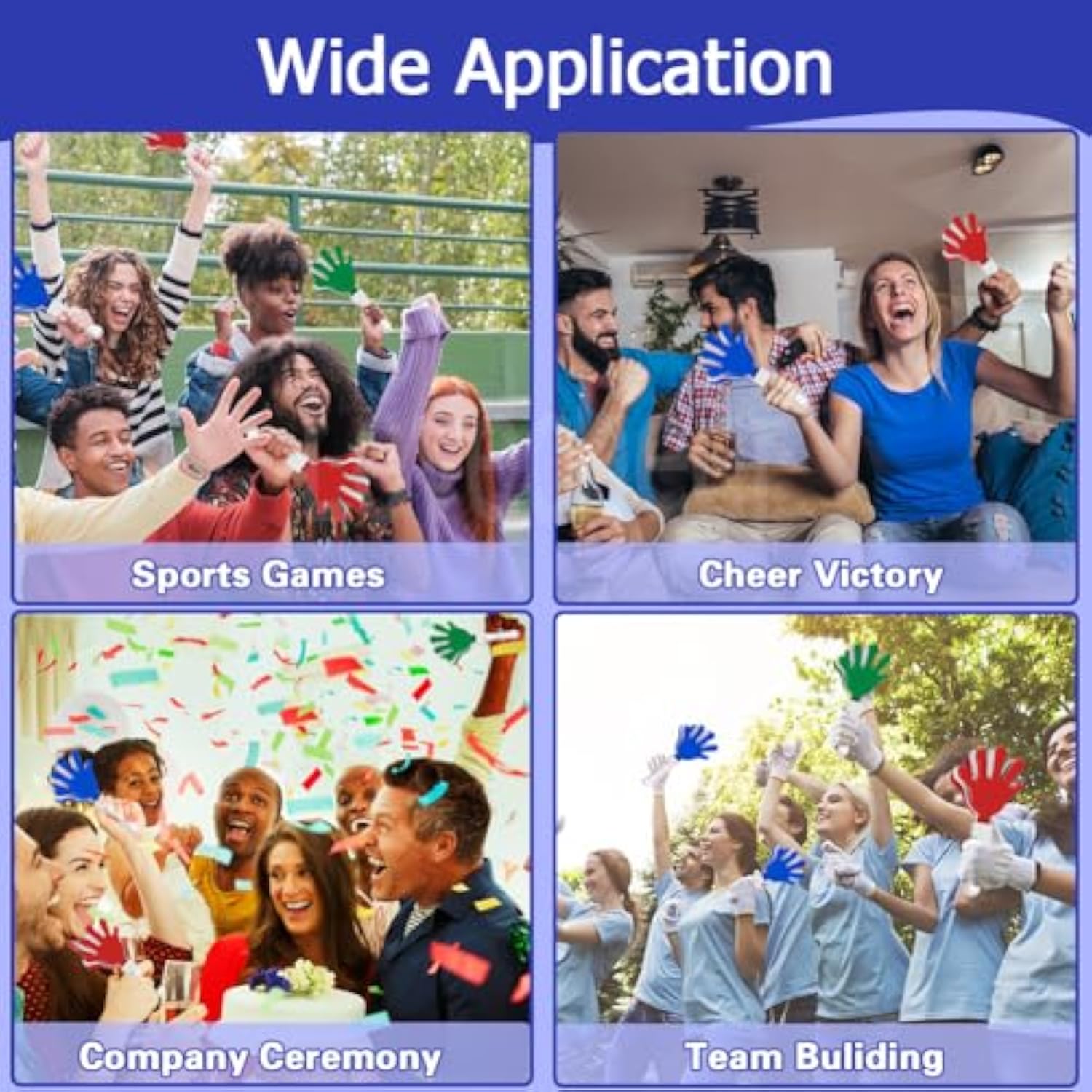 8pcs Hand Clappers Noisemakers Blue White for New Year Sports and Cheer