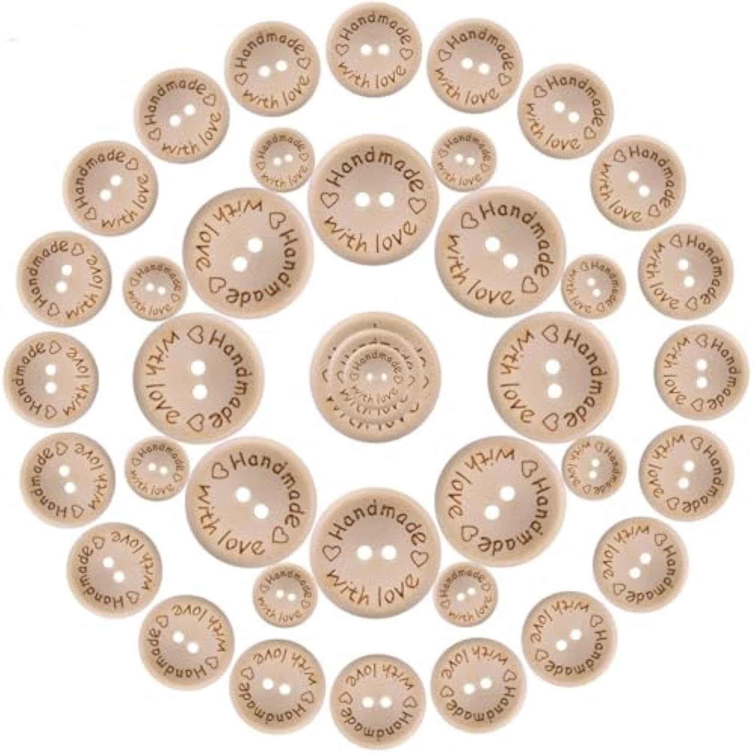 150Pcs Wooden Handmade With Love Round Craft Decor 2 Holes Wooden Sewi