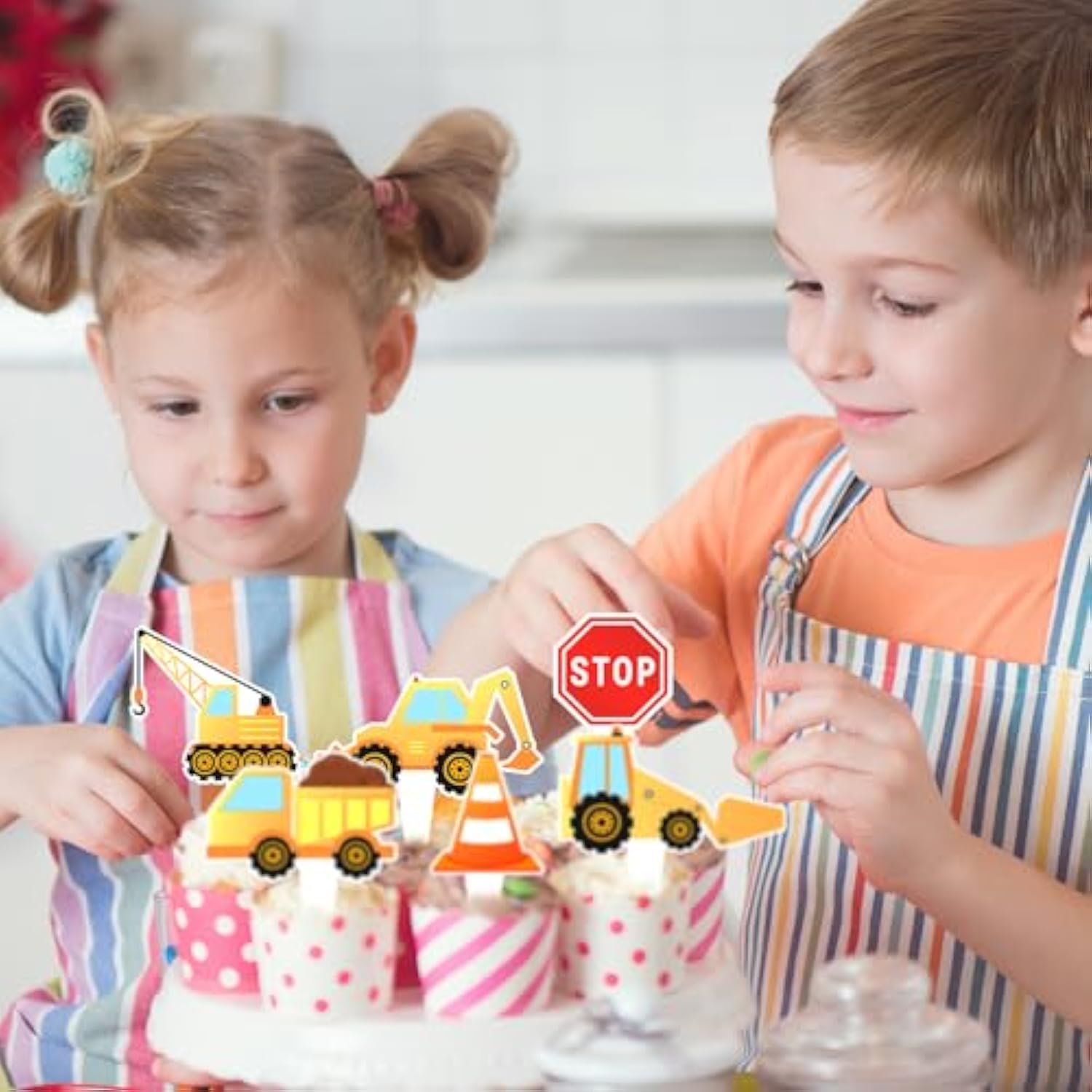 36Pcs Construction Cupcake Toppers, Dump Truck Excavator Tractor Party Cake Toppers?Birthday Baby Shower Party Decorations For Construction Theme
