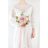Pink & Champage Wedding Bouquets For Bride Bridesmaids, Bridal Bouquet For Wedding Silk Artificial Flowers