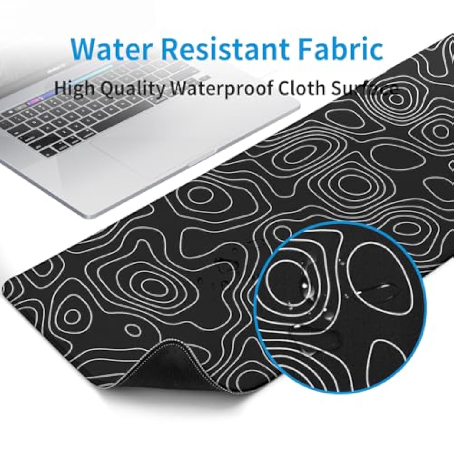 Black Topography Contour Gaming Mouse Pad Large Anime Topographic Map Mousepad Extended Mouse Pad Gaming Big Desk Pad Keyboard Pad With Stitched Edge Non-Slip Rubber Base