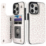 For Iphone 15 Pro Max Case Wallet With Card Holder, White Leopard Cheetah Pattern Back Flip Folio Pu Leather Kickstand Card Slots Case For Women Girls, Double Magnetic Clasp Cover 6.7"