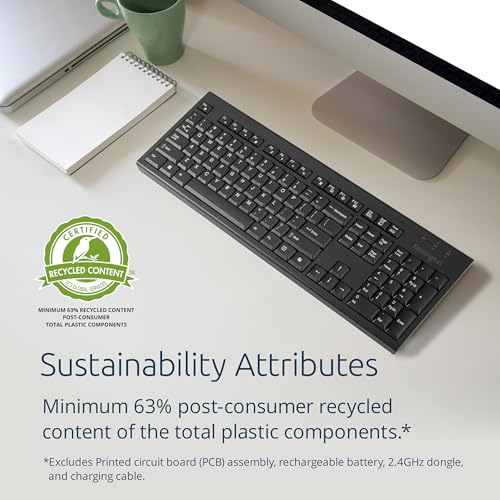 Kb270 Eq Wireless Rechargeable Keyboard, Full-Size, Spill-Proof, 2.4Ghz & Bluetooth 5.0 Connection, Compatible With Windows And Macos (K75558Na)