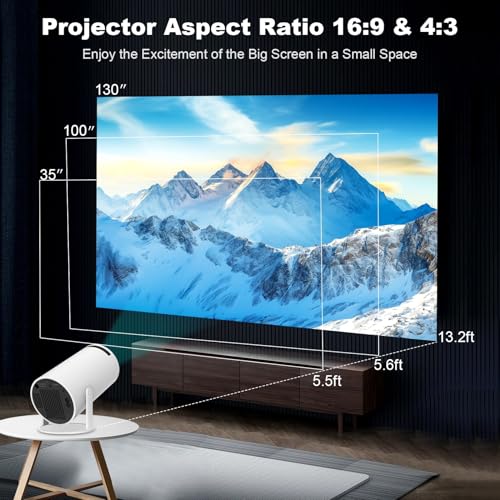 Mini Projector, Support 4K 1080P Portable Projector With Dual Band Wifi6 5G Wireless 5.2 Bluetooth Android 11, 160 Ansi Lumens, 180° Rotatable, Auto Keystone Correction,35"-130" Screen Video Projector