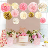 Birthday Decorations For Girls Women,12Pcs Pink Gold Tissue Paper Pom Poms,For Party,Wedding,Baby Shower,Bridal Shower,Princess Party
