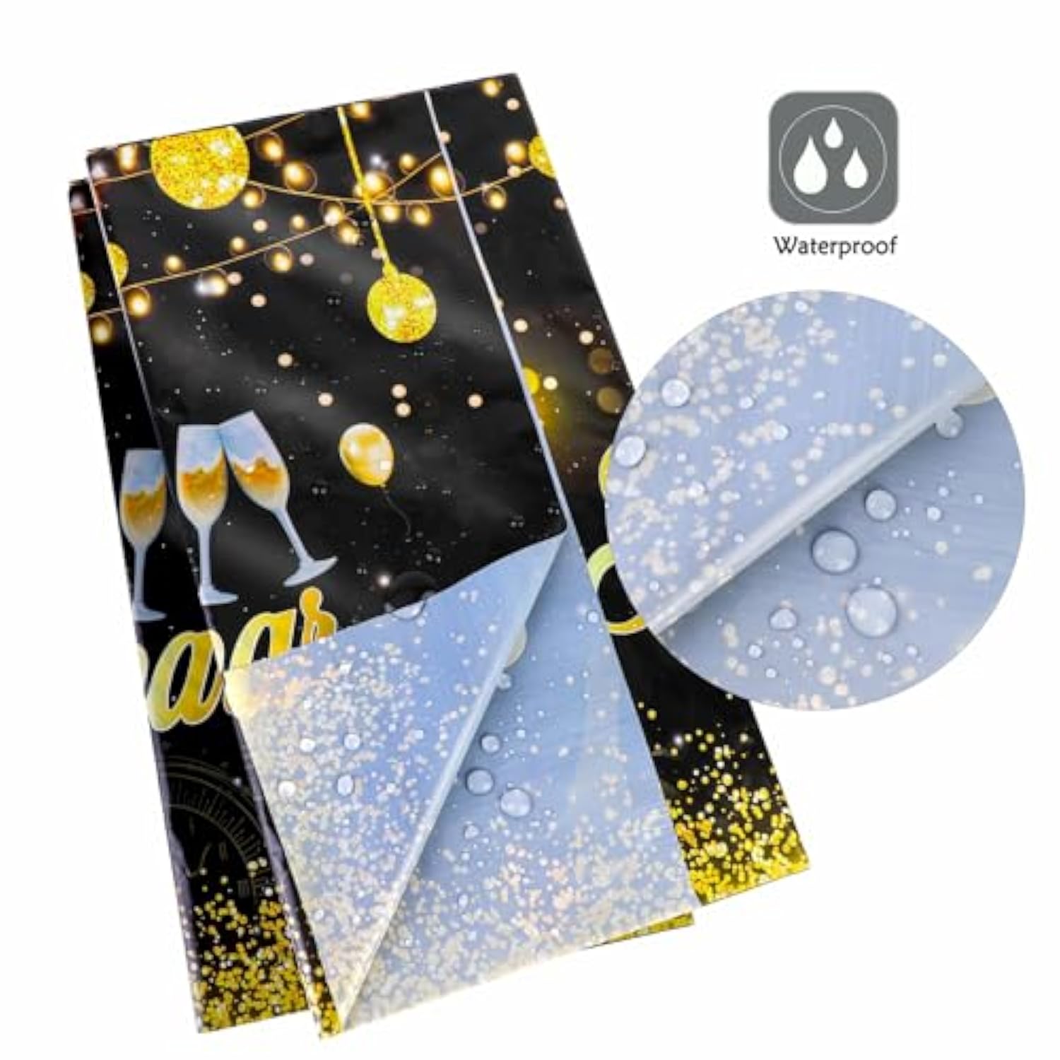 3 Pcs 2026 New Year Table Covers Black Gold Plastic 108x54 Inch for Party Decor