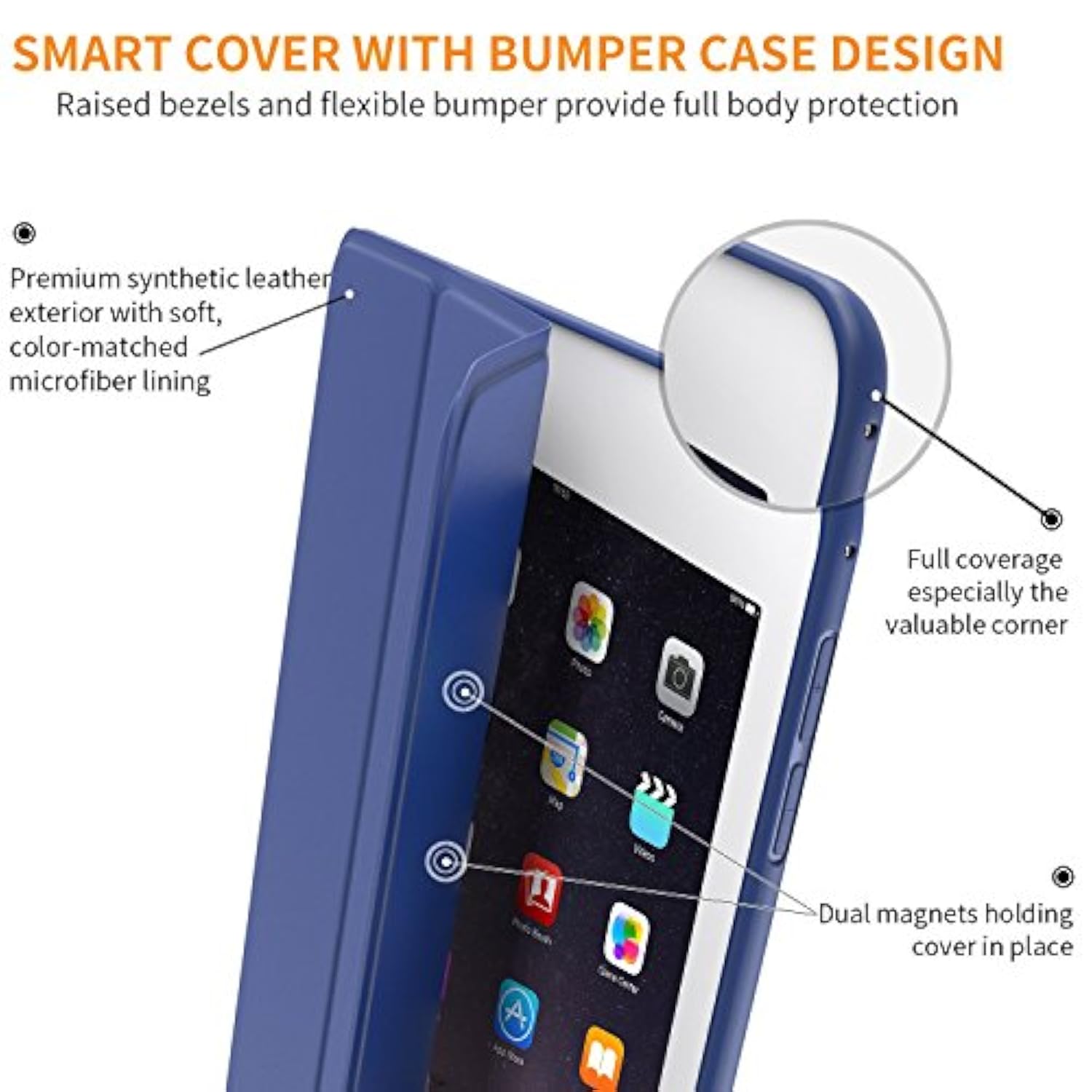 For Ipad Mini 5Th Generation Case And Ipad Mini 4 Case, Ultra Slim Lightweight Trifold Smart Shell With Soft Tpu Back Cover, Auto Sleep/Wake, Navy Blue
