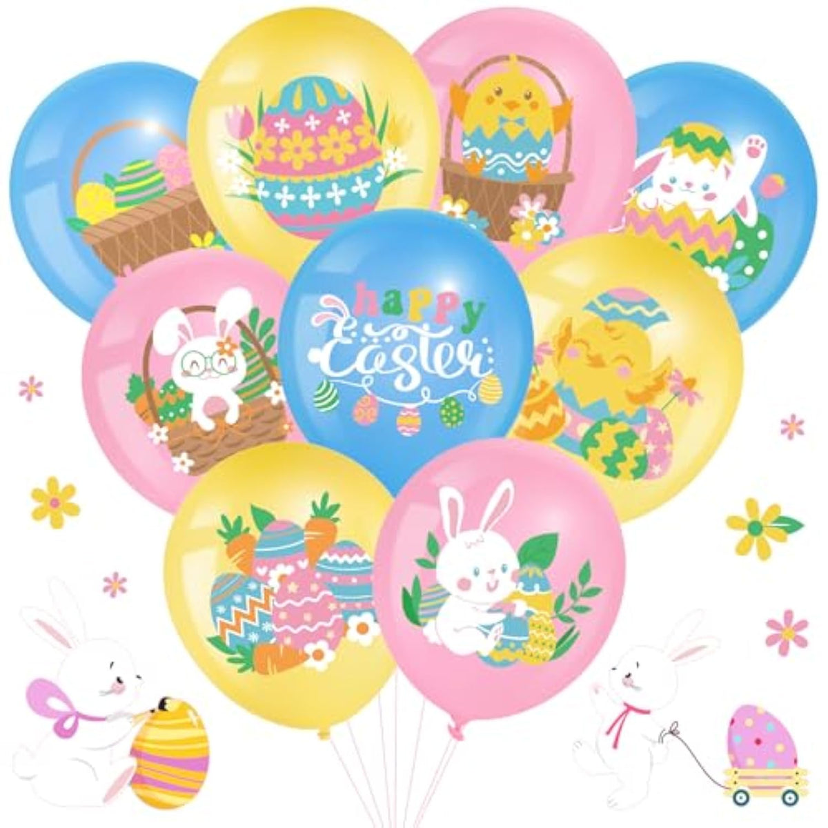 54 Pcs Happy Easter Balloons Decoration 12 Inch Easter Bunny Pastel Latex Balloons For Spring Bunny Party Favor Indoor Outdoor Supplies Decor
