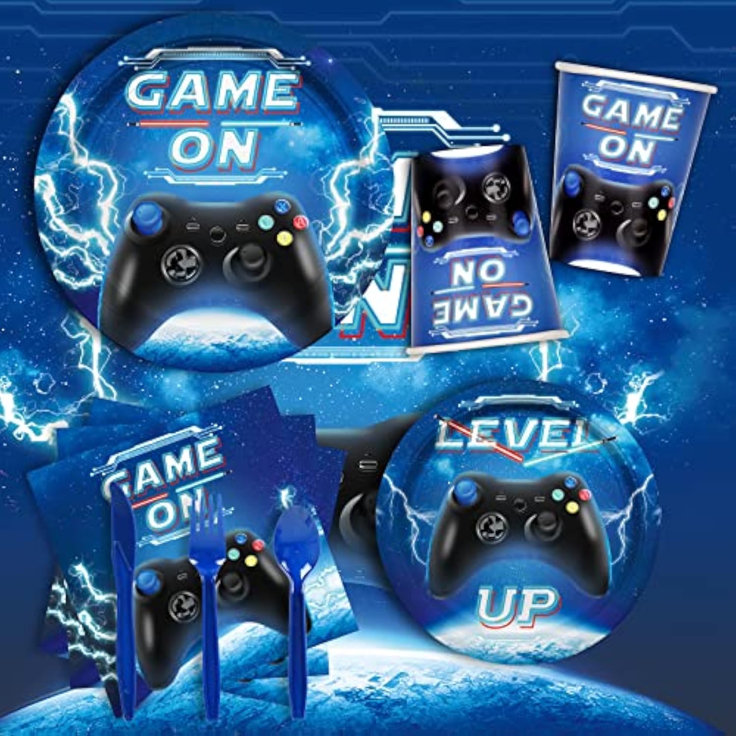 Video Game Party Supplies Kit for 25 Includes Plates, Napkins, Cups, Banner & More