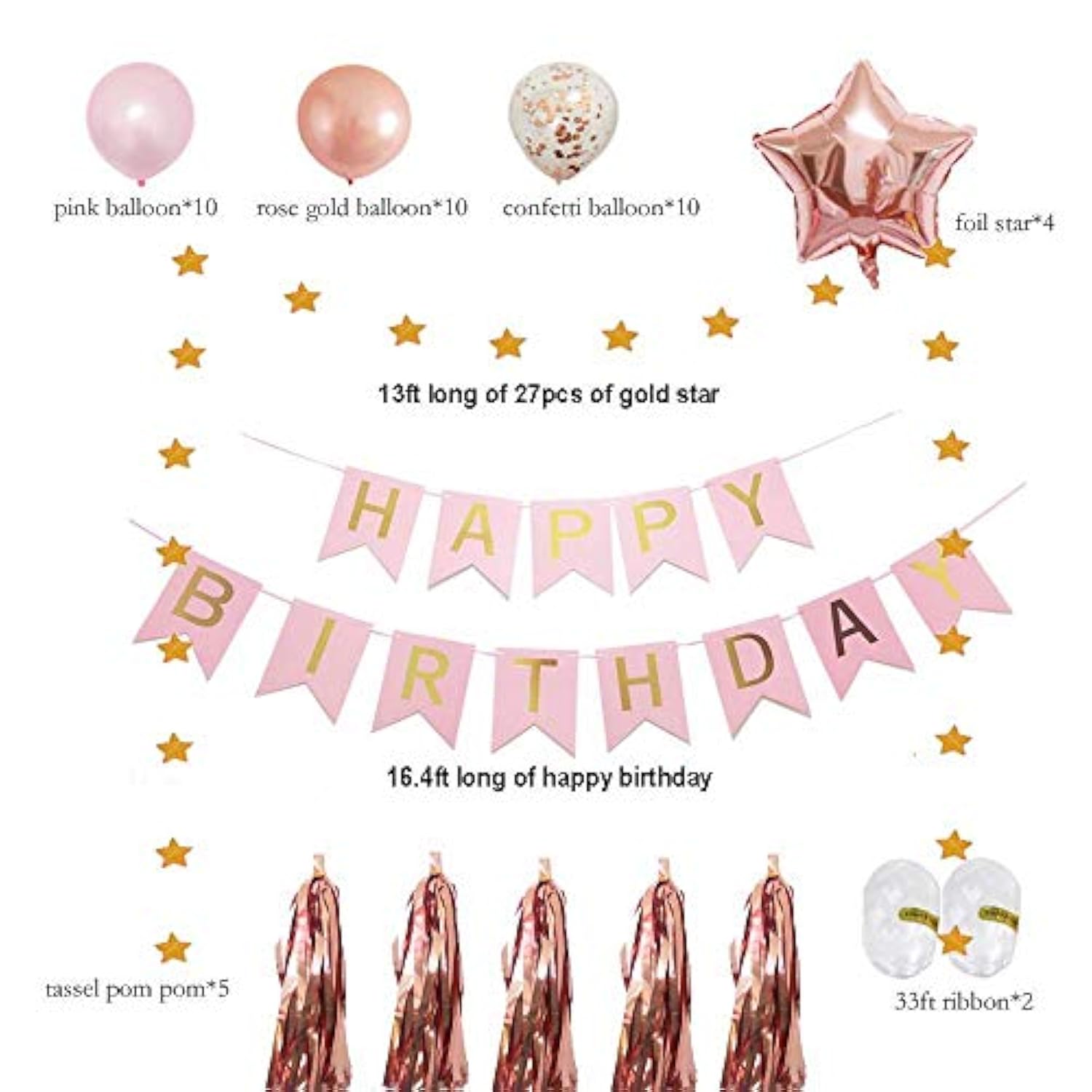 Rose Gold 11th Birthday Decorations Balloons Party Supplies for Girls