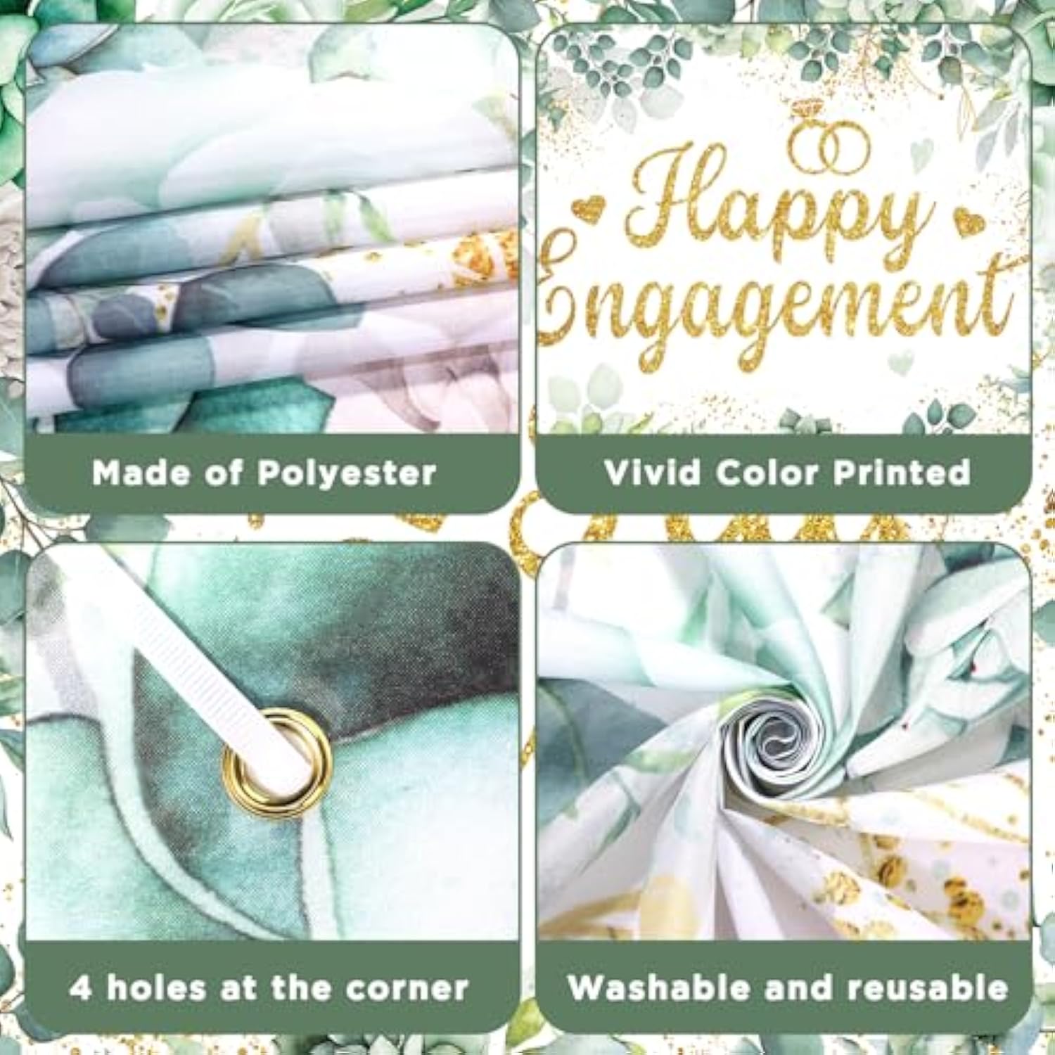 Eucalyptus Engagement Party Decoration, Green Happy Just Engaged Banner, Sage Green Just Married Decorations Kit For Couple Wedding Bridal Shower